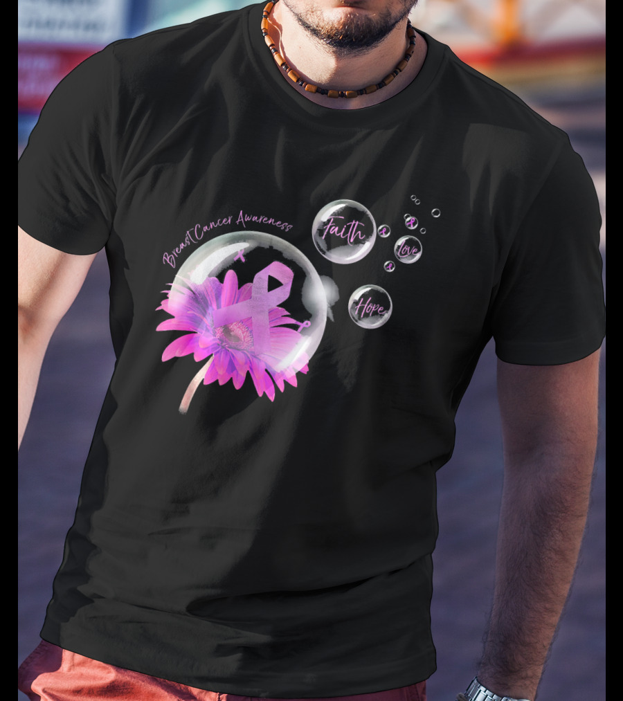 Breast Cancer Awareness Faith Hope Love Flower T-Shirt