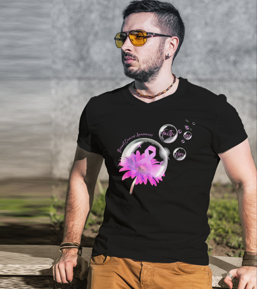 Breast Cancer Awareness Faith Hope Love Flower T-Shirt