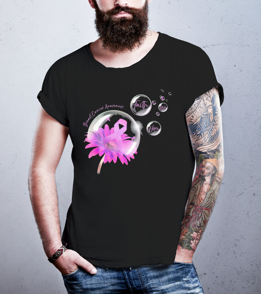 Breast Cancer Awareness Faith Hope Love Flower T-Shirt