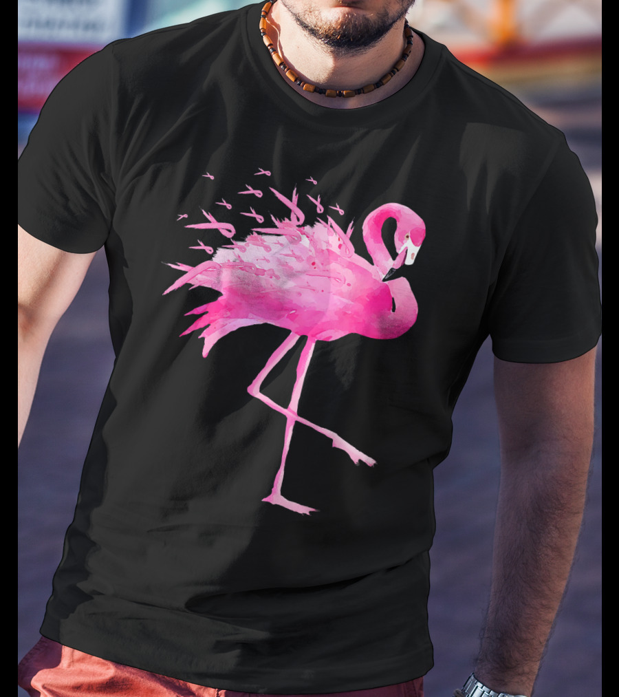 Flamingo Pink Ribbon Breast Cancer Awareness T-Shirt