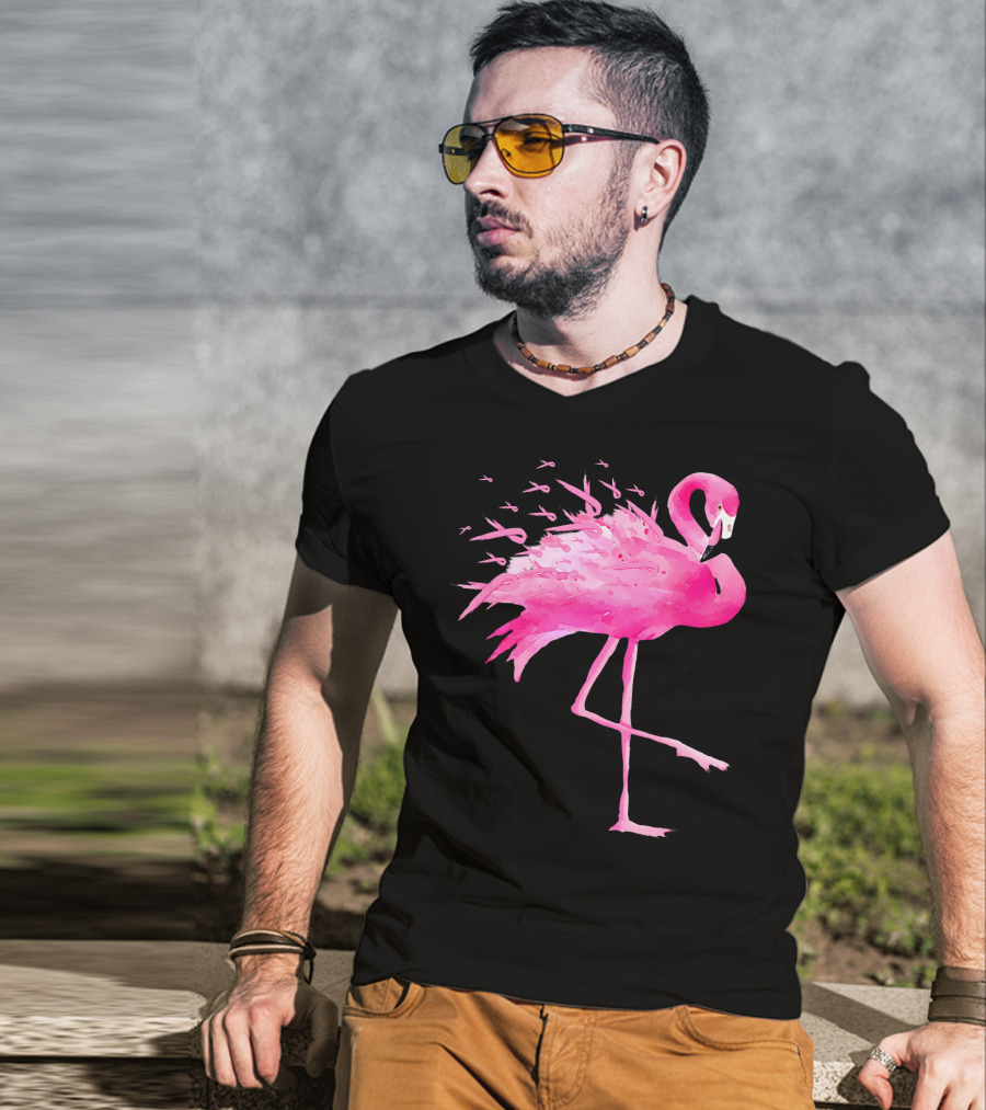 Flamingo Pink Ribbon Breast Cancer Awareness T-Shirt