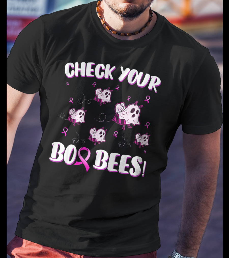 Check Your Boo Bees Breast Cancer Awareness Funny Ghost Bees T-Shirt