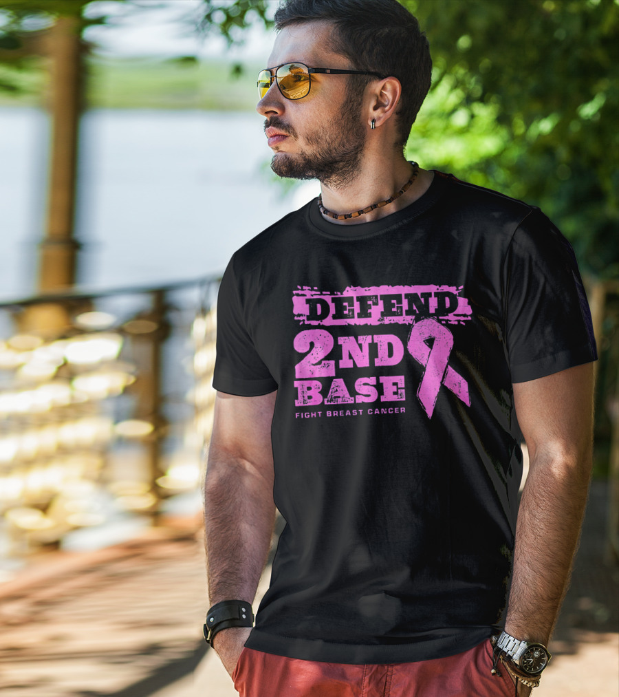 Defend 2nd Base Fight Breast Cancer Pink T-Shirt
