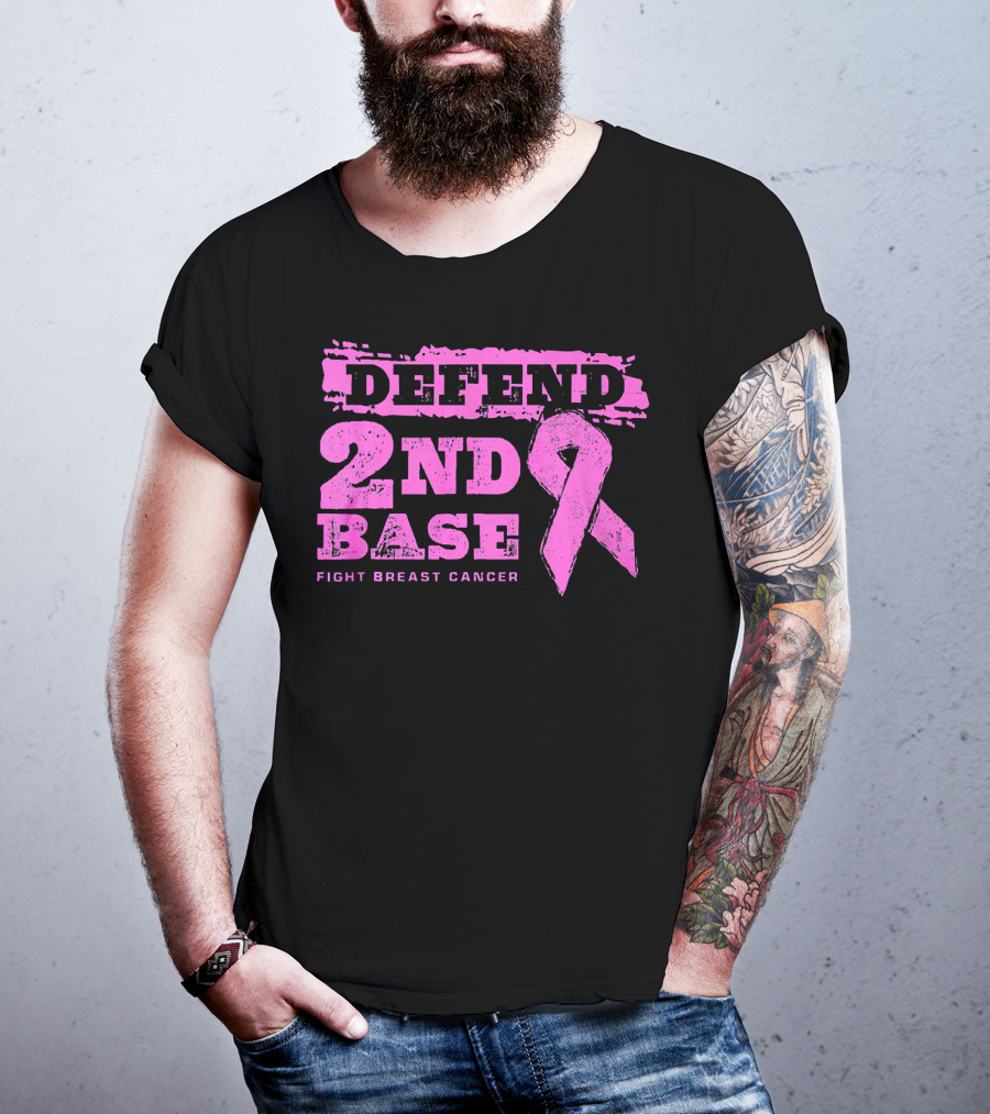 Defend 2nd Base Fight Breast Cancer Pink T-Shirt