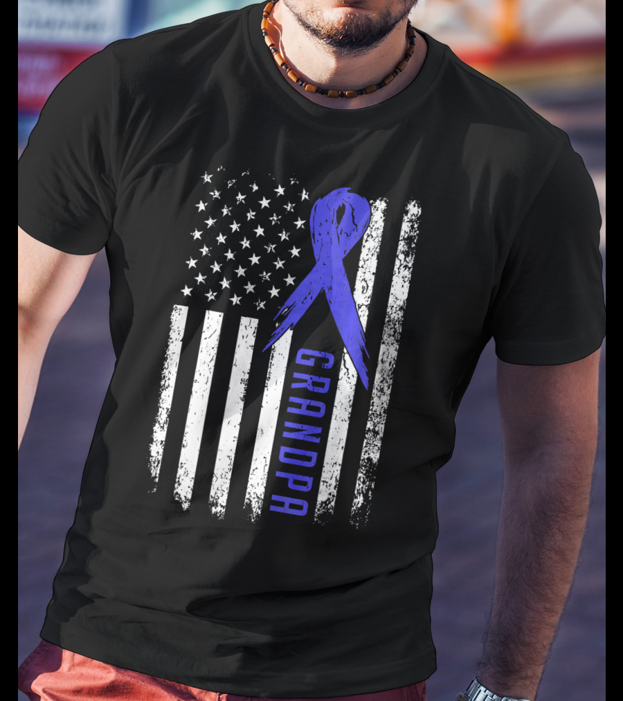 Grandpa American Flag Colon Cancer Awareness T-Shirt