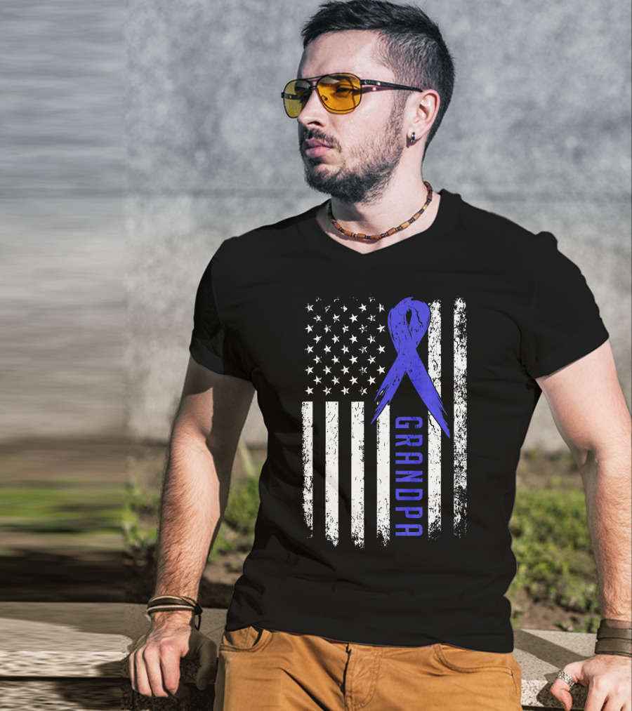 Grandpa American Flag Colon Cancer Awareness T-Shirt