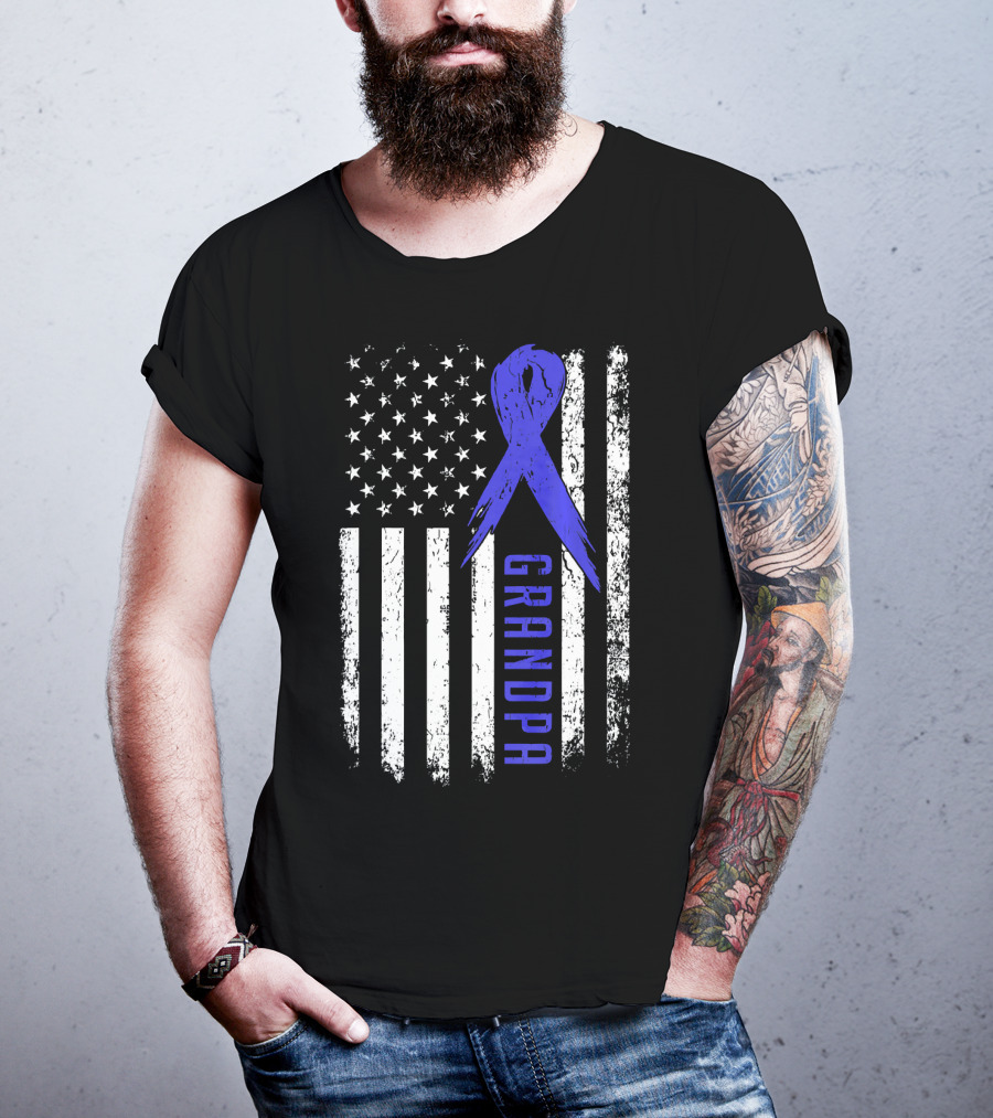 Grandpa American Flag Colon Cancer Awareness T-Shirt