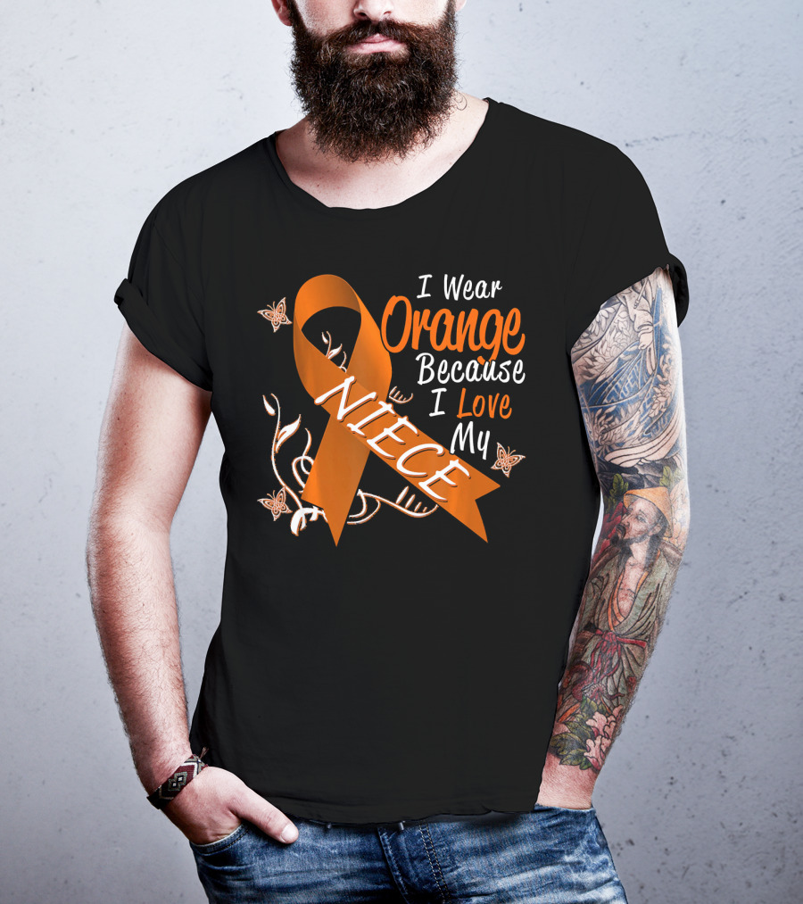 I Wear Orange Because I Love My Niece Leukemia Cancer Awareness T-Shirt