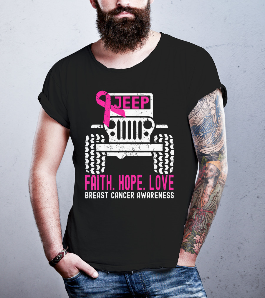 Jeep Faith Hope Love Breast Cancer Awareness T-Shirt