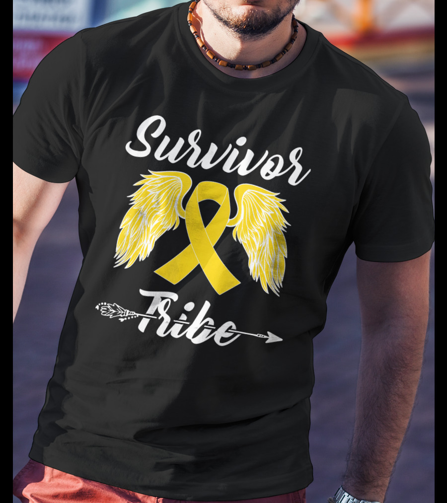 Survivor Tribe Childhood Cancer Awareness Yellow Ribbon Wings T-Shirt