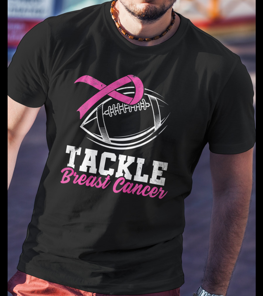 Tackle Breast Cancer Football Awareness Pink T-Shirt