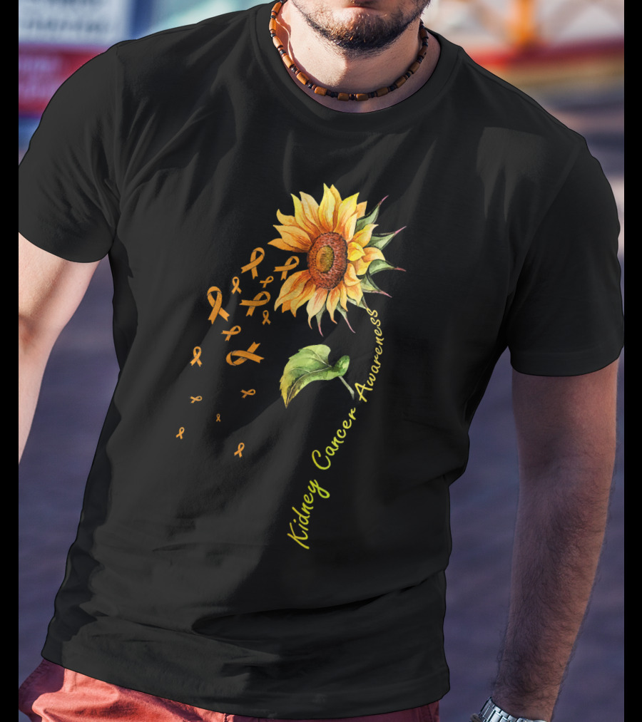 Kidney Cancer Awareness Sunflower With Yellow Ribbons T-Shirt