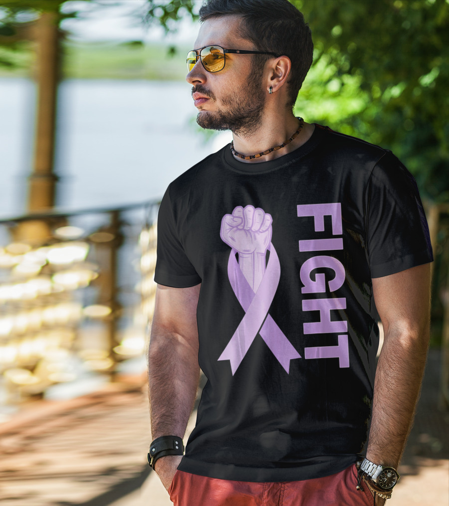 Fight Testicular Cancer Purple Ribbon Fist T-Shirt
