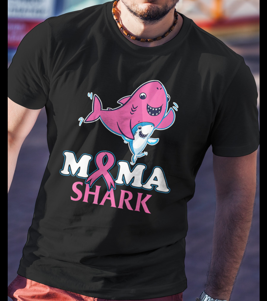 Mama Shark Breast Cancer Awareness Pink T-Shirt