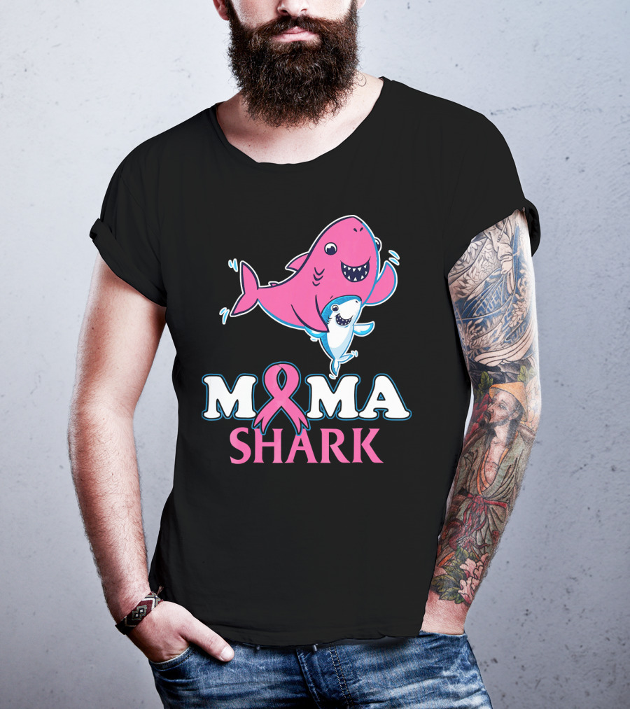 Mama Shark Breast Cancer Awareness Pink T-Shirt
