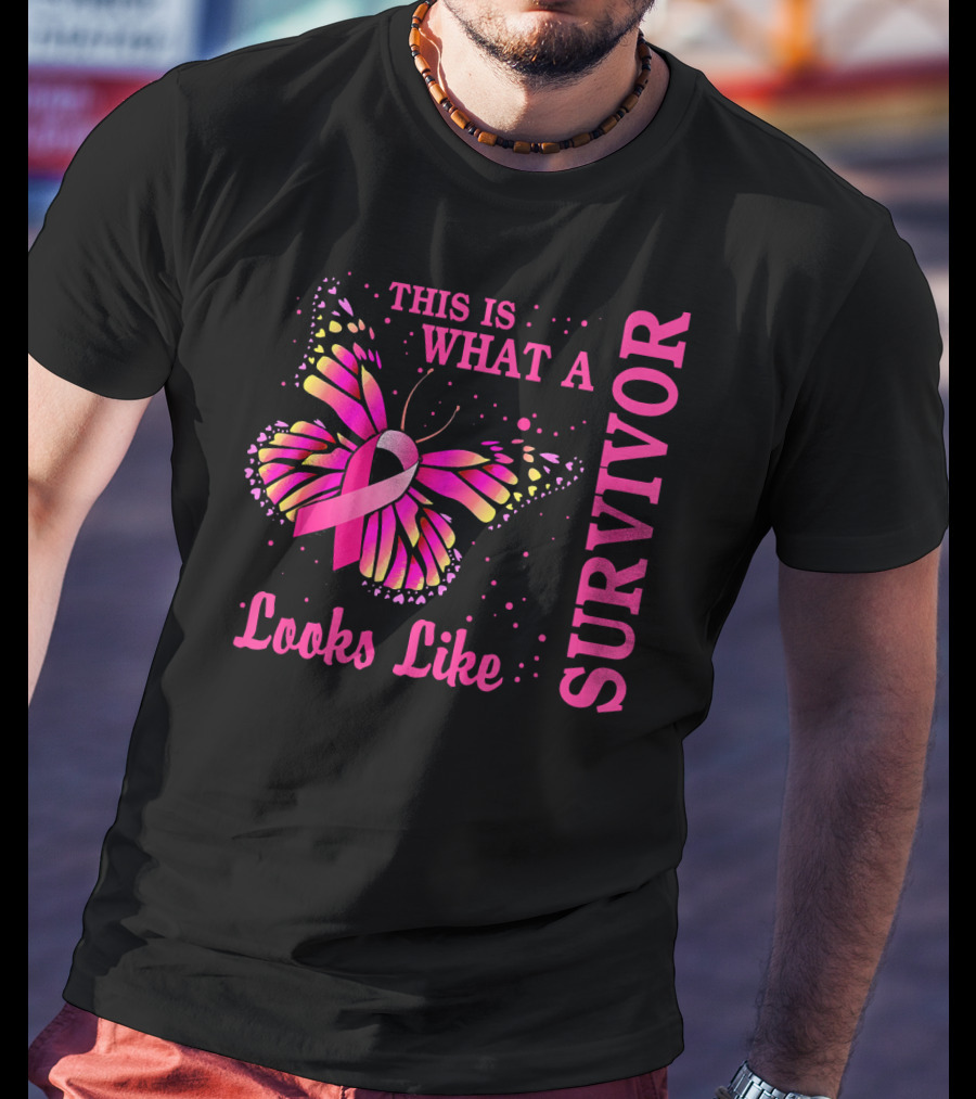 This Is What A Survivor Looks Like Brea Butterfly Pink T-Shirt