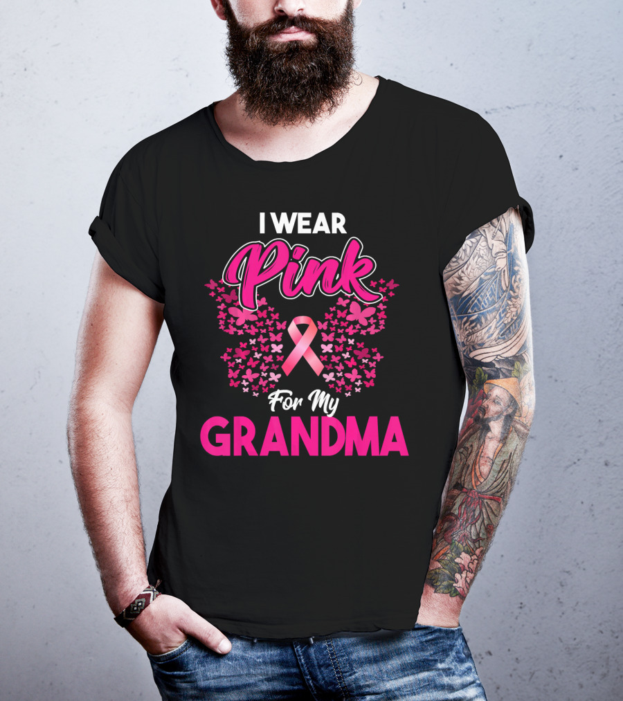 I Wear Pink For My Grandma Breast Cancer Awareness Month Ribbon Butterfly T-Shirt