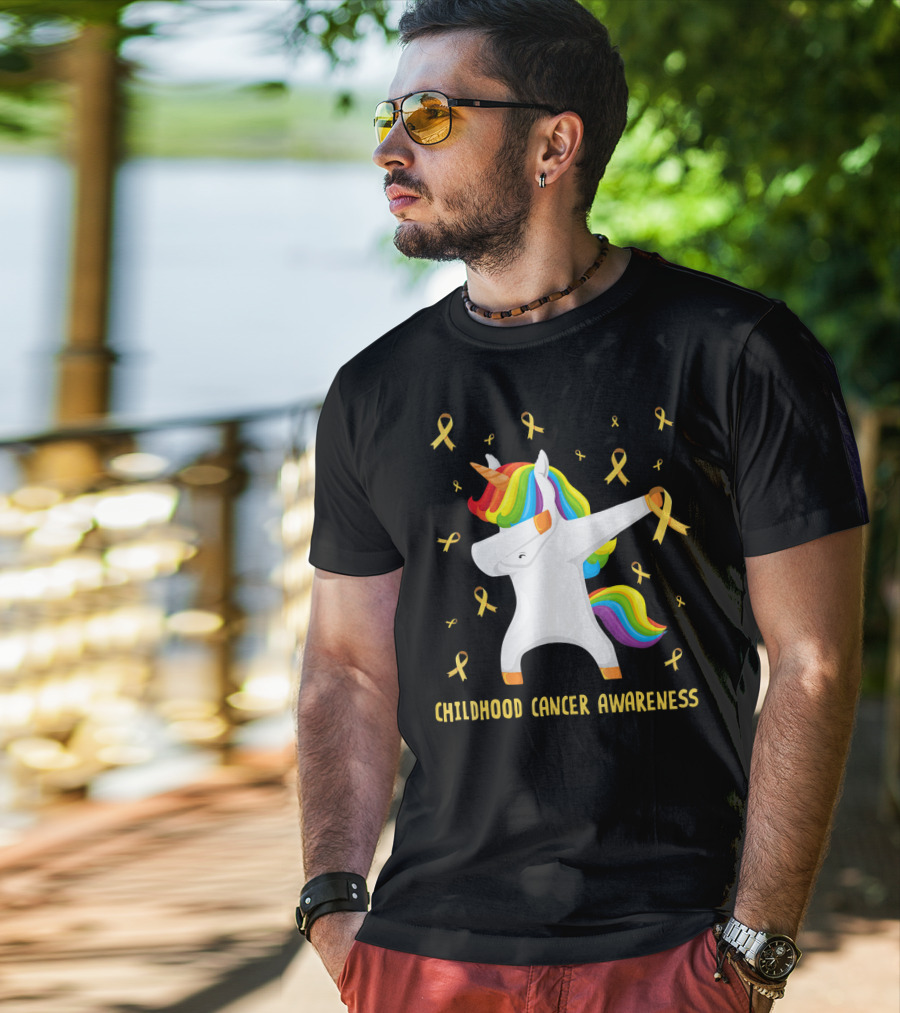 Childhood Cancer Awareness Unicorn Rainbow Ribbons T-Shirt