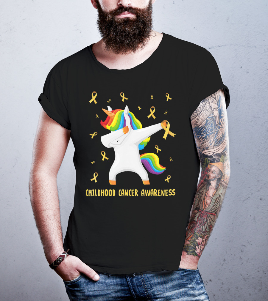 Childhood Cancer Awareness Unicorn Rainbow Ribbons T-Shirt