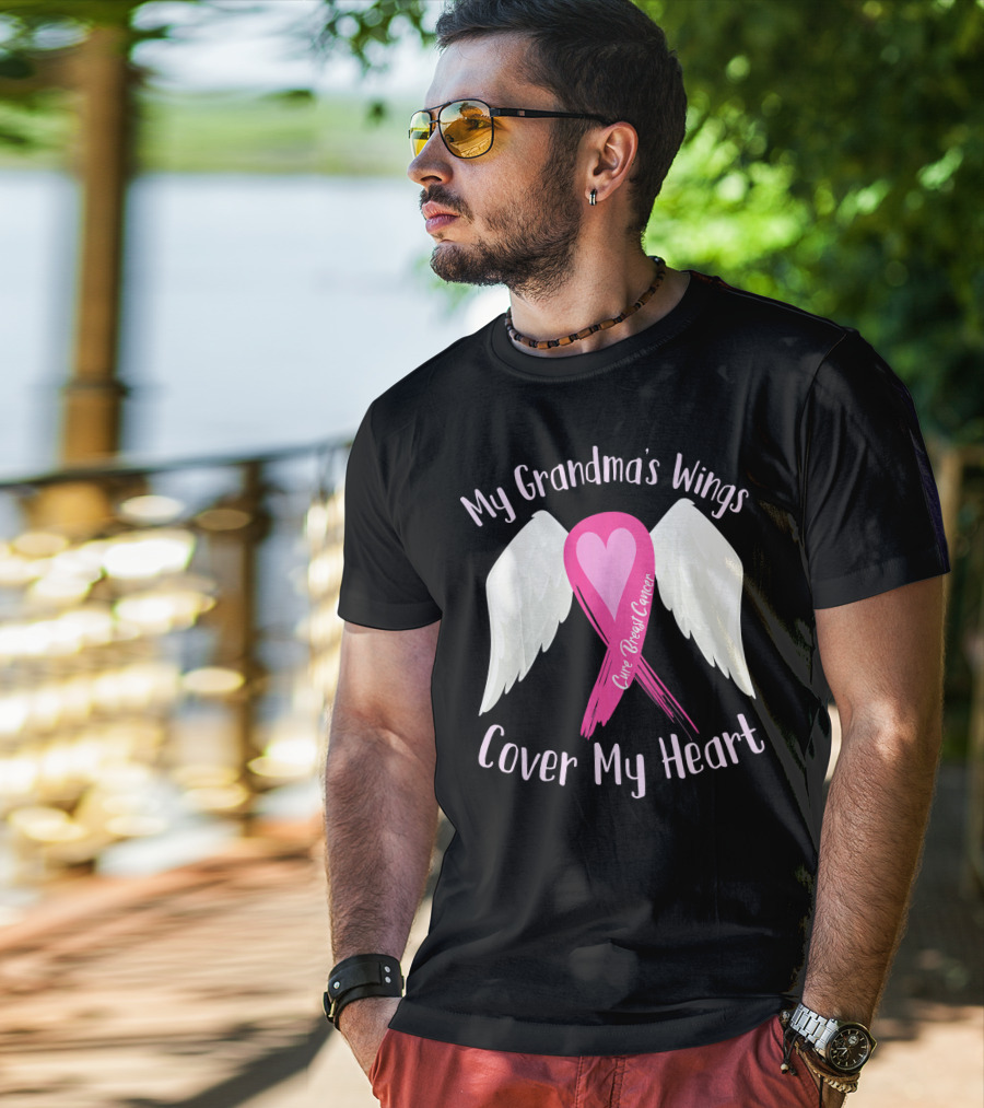 My Grandma's Wings Cure Breast Cancer Cover My Heart T-Shirt