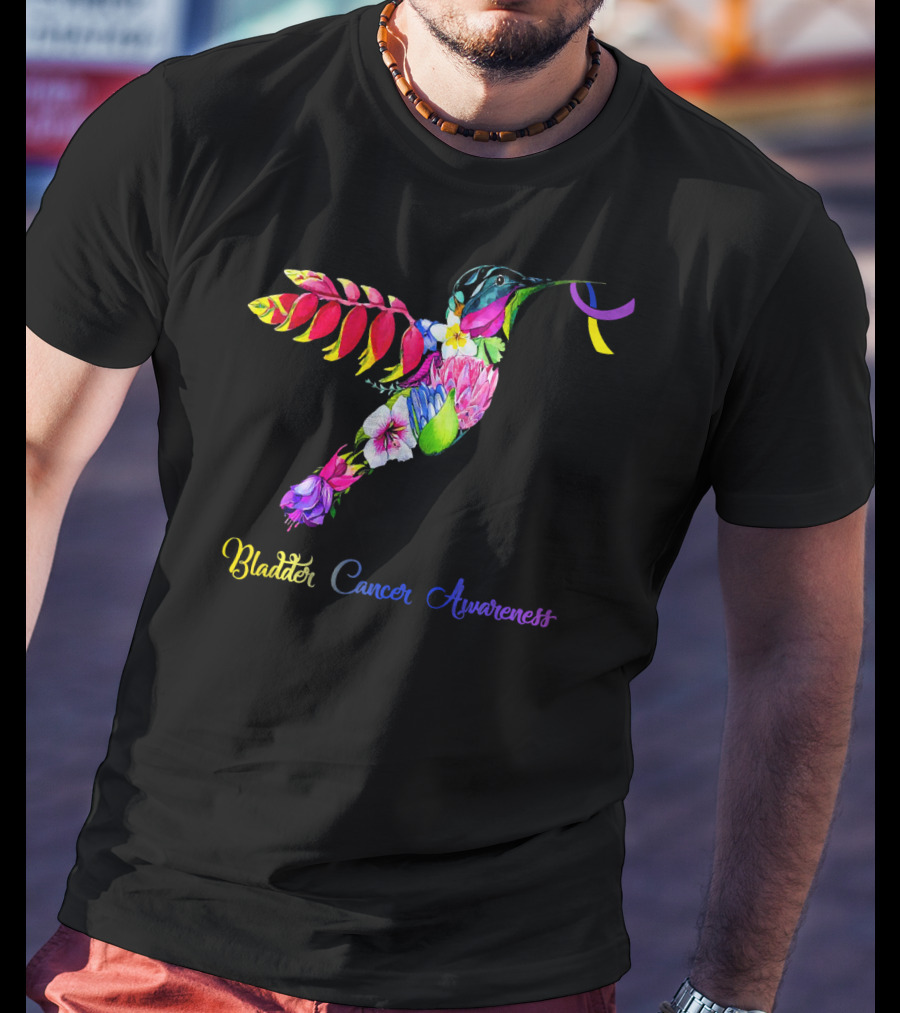 Floral Hummingbird Bladder Cancer Awareness T-Shirt