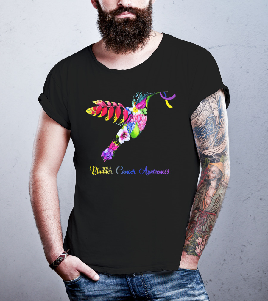 Floral Hummingbird Bladder Cancer Awareness T-Shirt