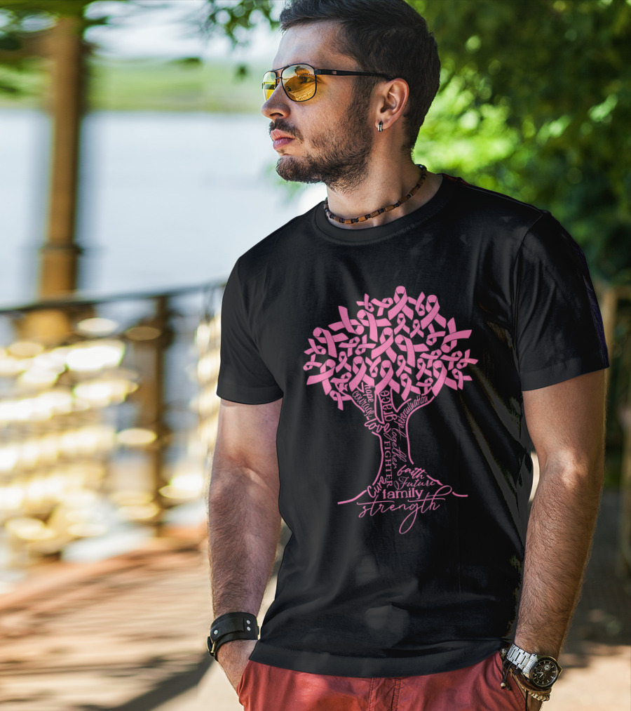 Breast Cancer Awareness Pink Ribbon Tree Strength Hope Family Fighter Cure T-Shirt