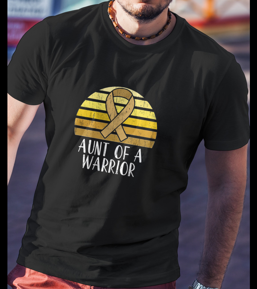 Aunt Of A Warrior Supporting Childhood Cancer Awareness Gold T-Shirt