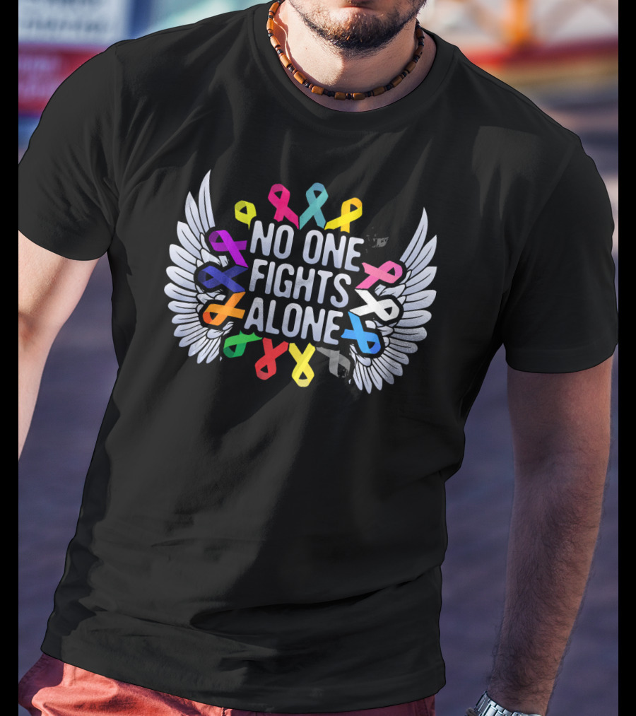 No One Fights Alone Multicolor Ribbon Wings T-Shirt