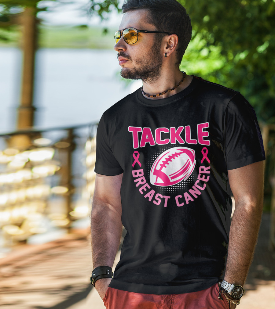 Tackle Breast Cancer Pink Ribbon Awareness Football T-Shirt