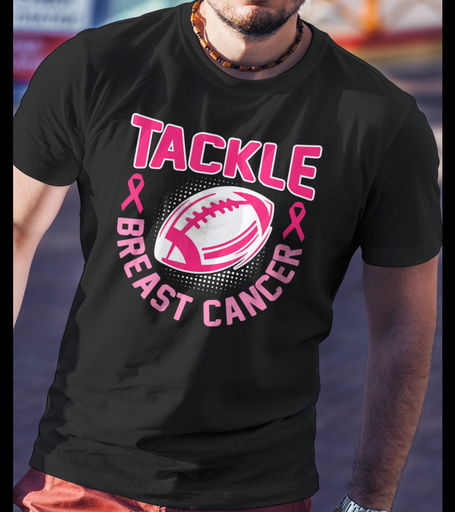 Tackle Breast Cancer Pink Ribbon Awareness Football T-Shirt