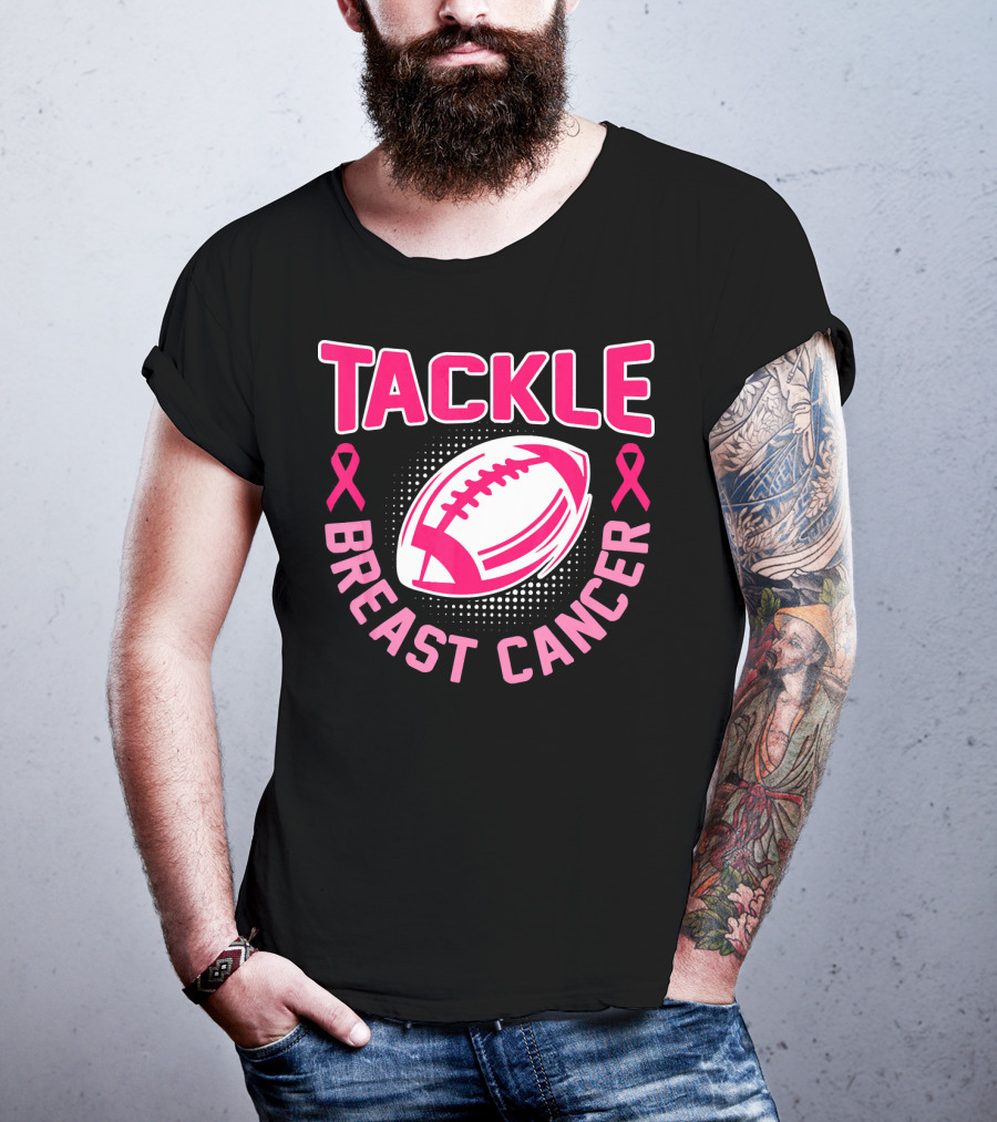 Tackle Breast Cancer Pink Ribbon Awareness Football T-Shirt