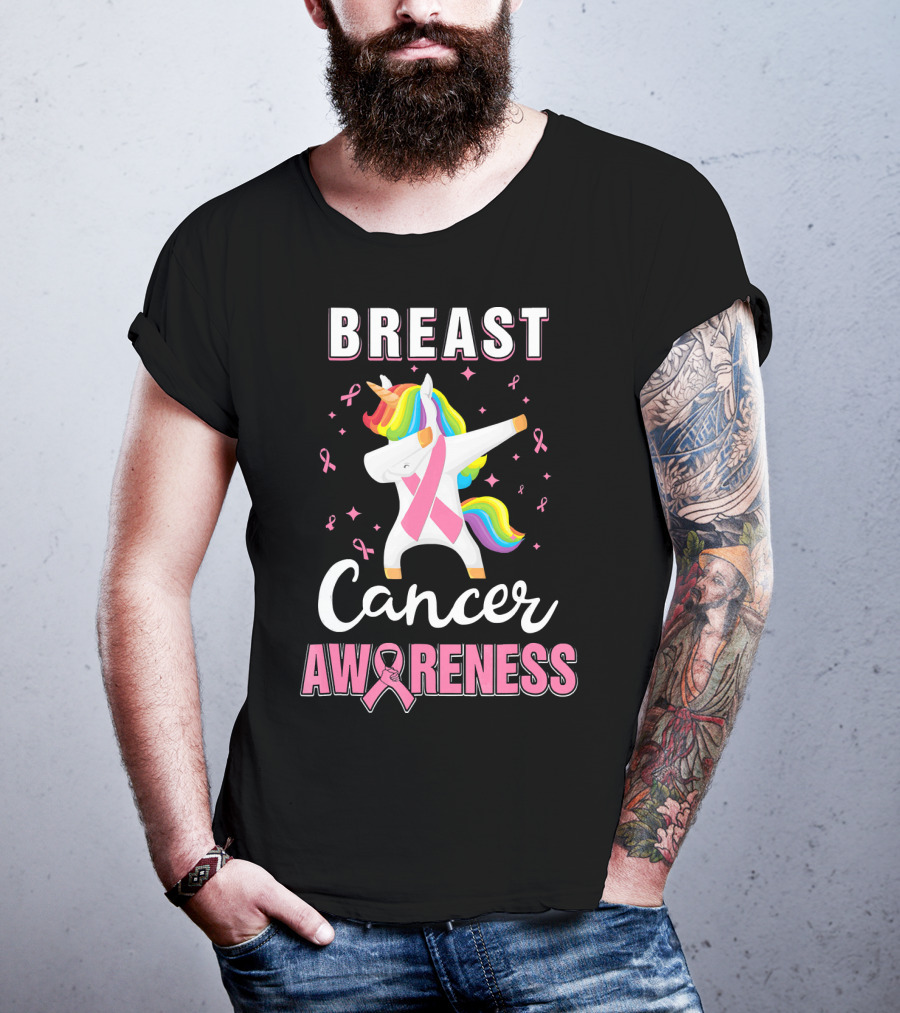 Breast Cancer Awareness Unicorn Dab With Pink T-Shirt