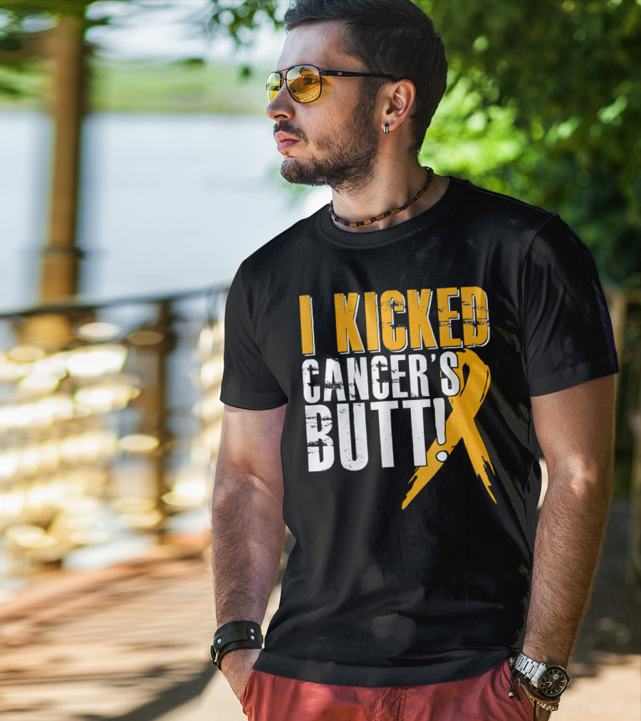 I Kicked Cancer's Butt Childhood Cancer Awareness Survivor T-Shirt