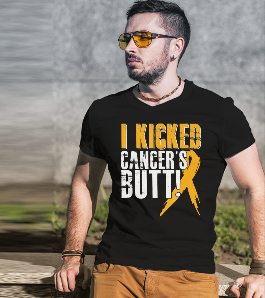 I Kicked Cancer's Butt Childhood Cancer Awareness Survivor T-Shirt
