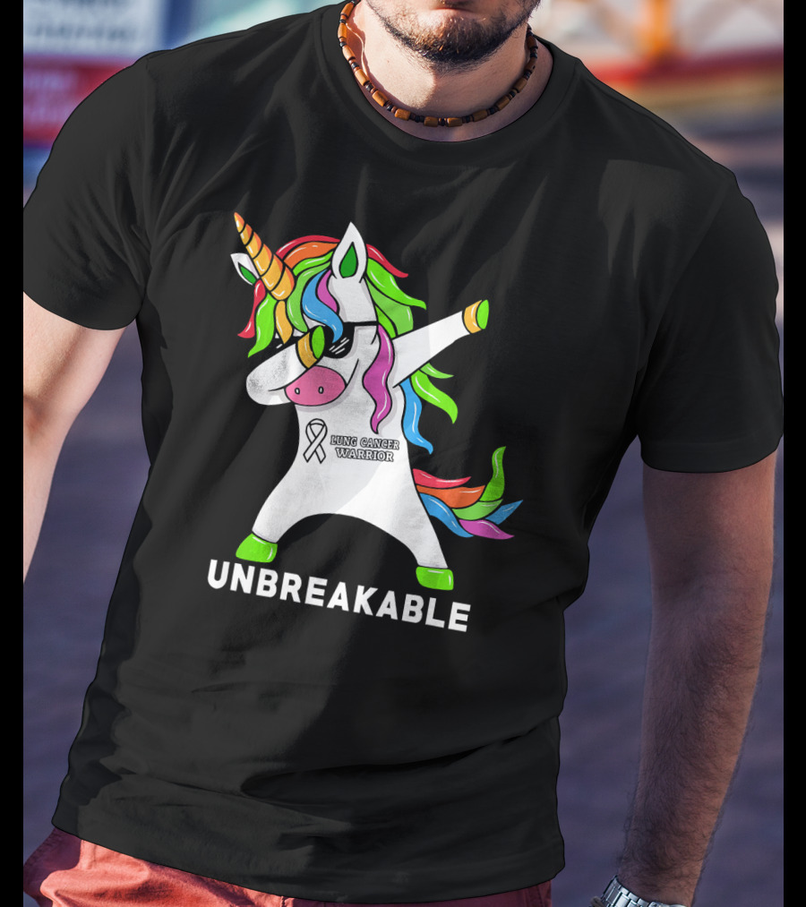 Unbreakable Lung Cancer Awareness Unicorn Warrior T-Shirt