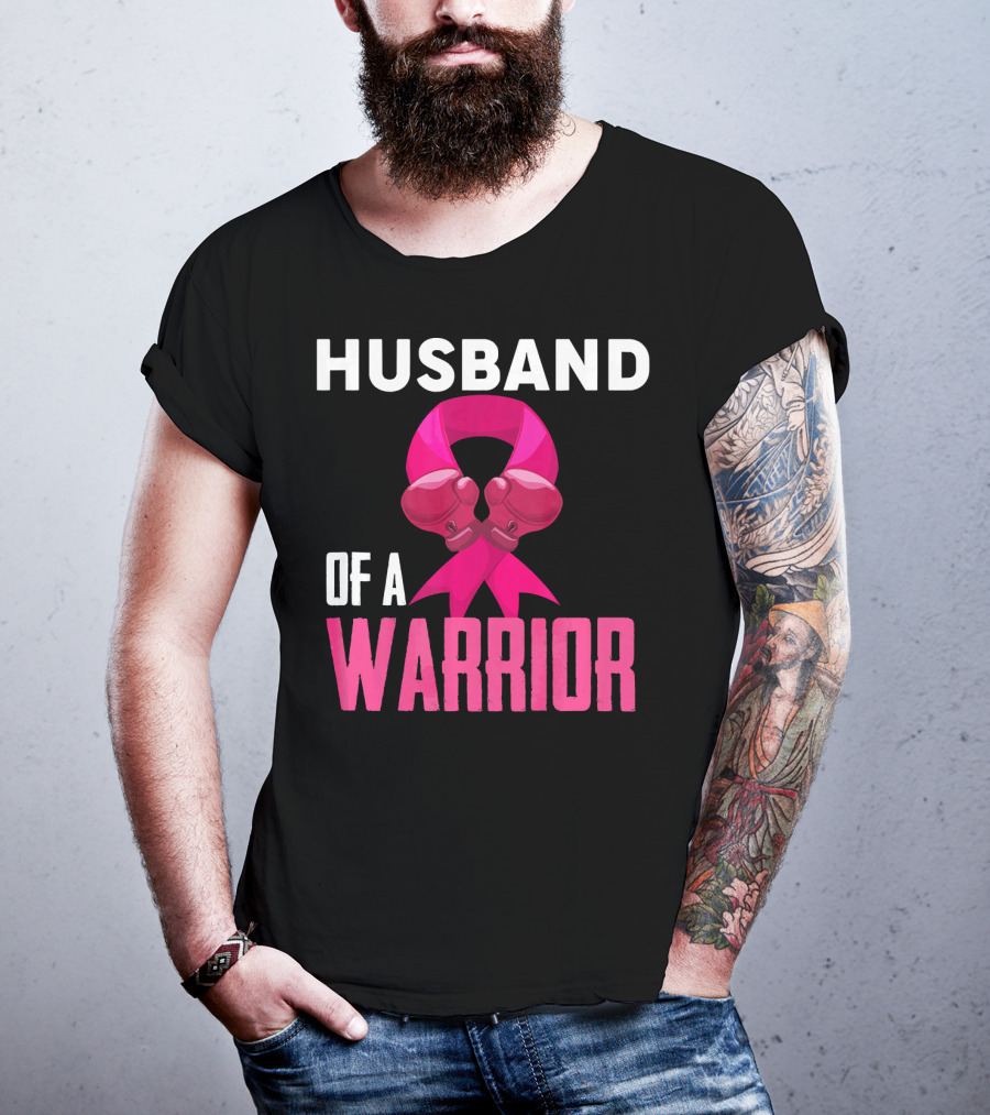 Husband Of A Warrior Breast Cancer Awareness Boxing Gloves T-Shirt