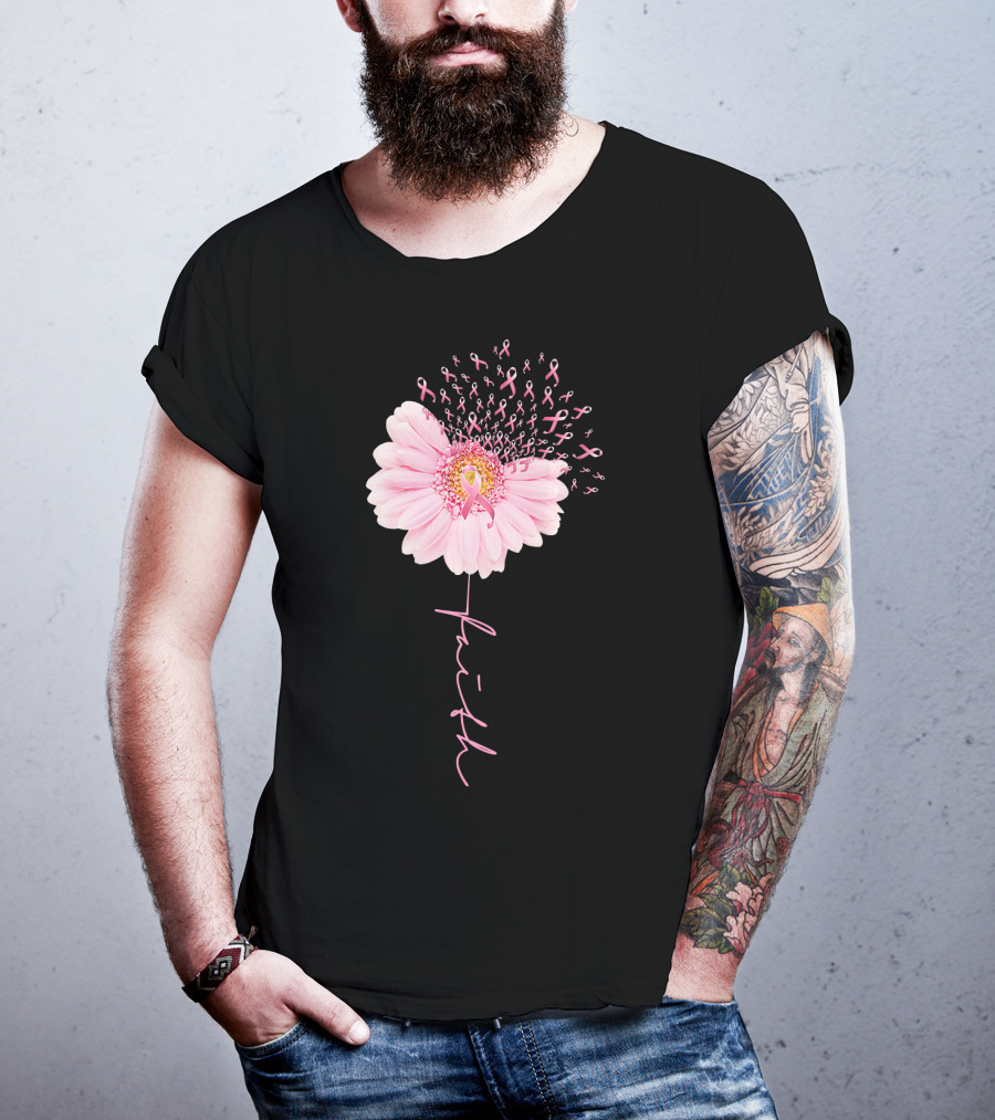 Faith Daisy Flower Pink Ribbon Breast Cancer T-Shirt