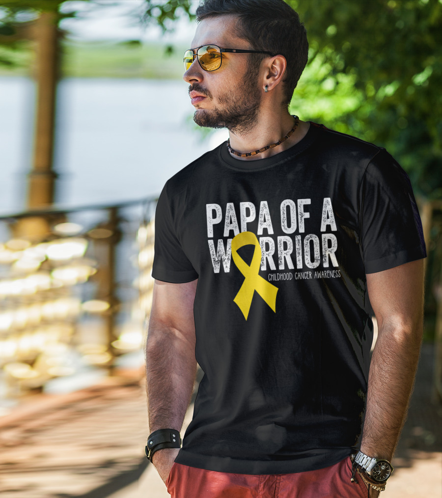 Papa Of A Warrior Childhood Cancer Awareness T-Shirt