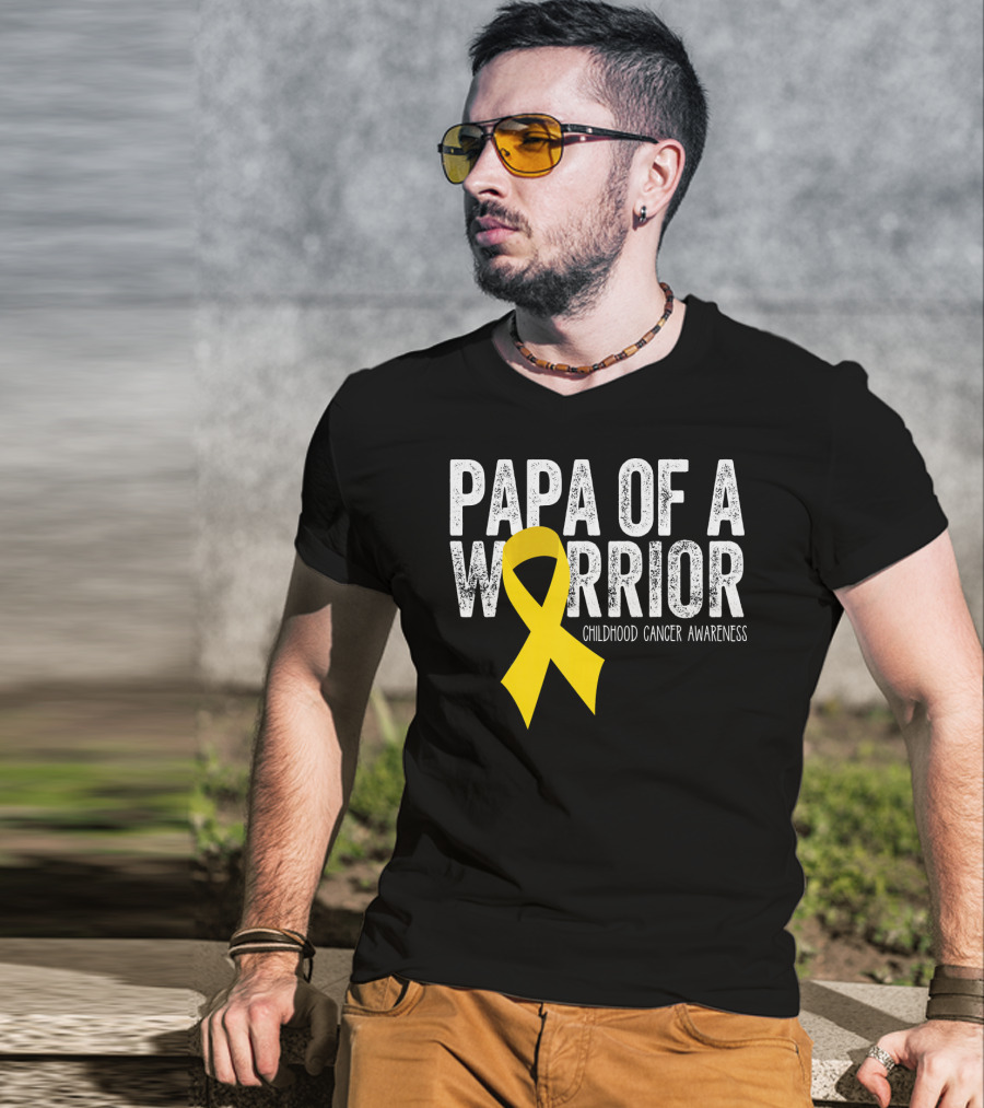 Papa Of A Warrior Childhood Cancer Awareness T-Shirt