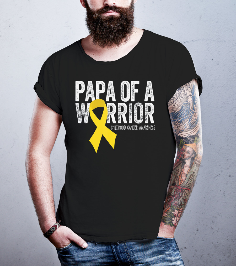 Papa Of A Warrior Childhood Cancer Awareness T-Shirt
