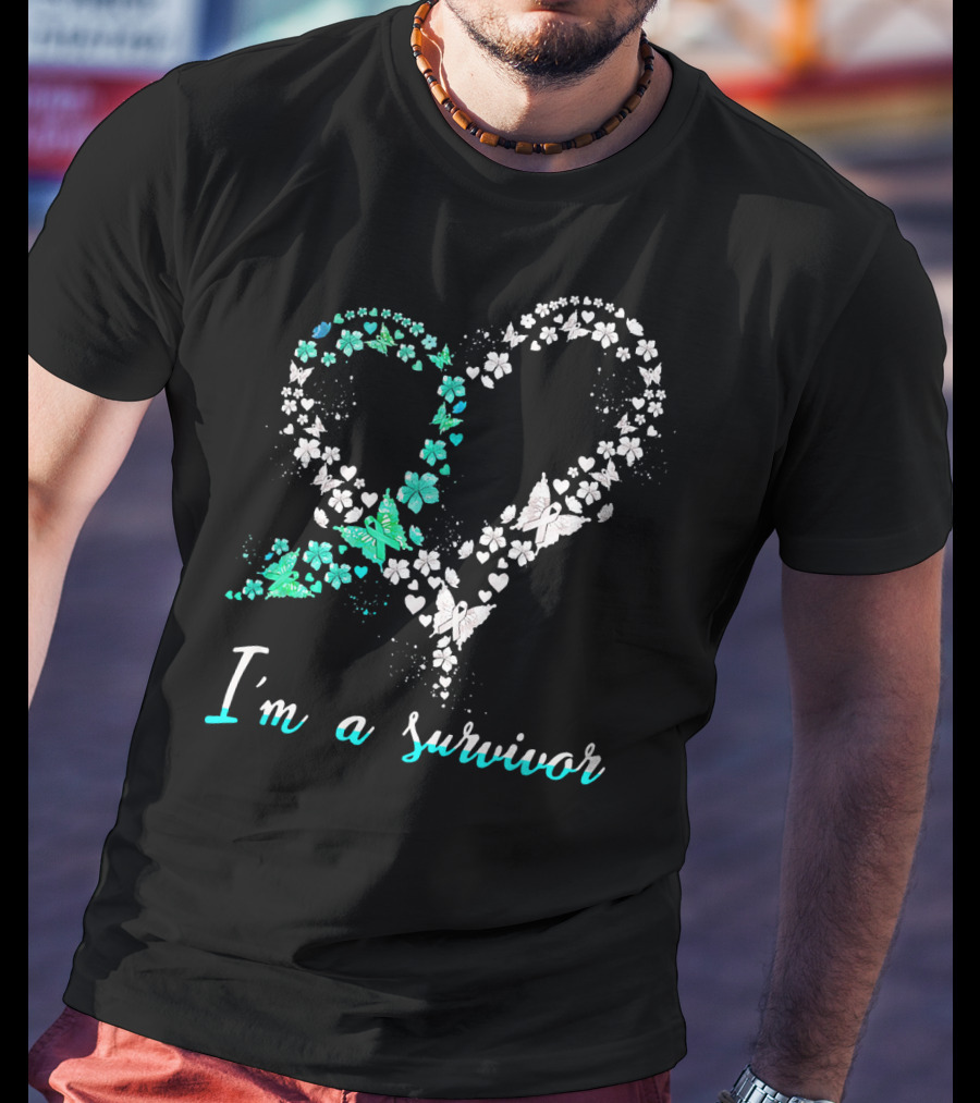 I'm A Survivor Heart Butterfly Floral Cervical Cancer Awareness T-Shirt