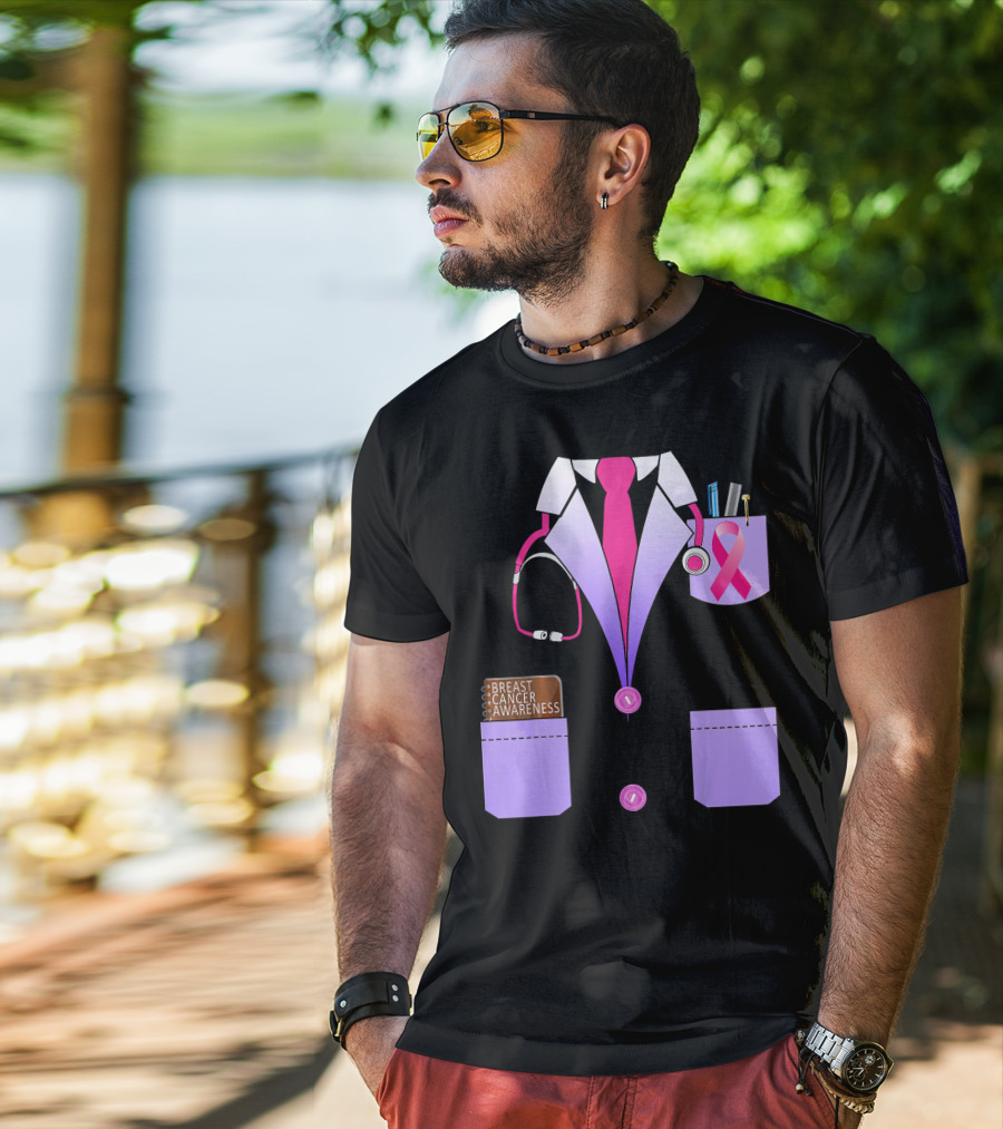Breast Cancer Awareness Doctor Stethoscope Ribbon Medical Suit T-Shirt