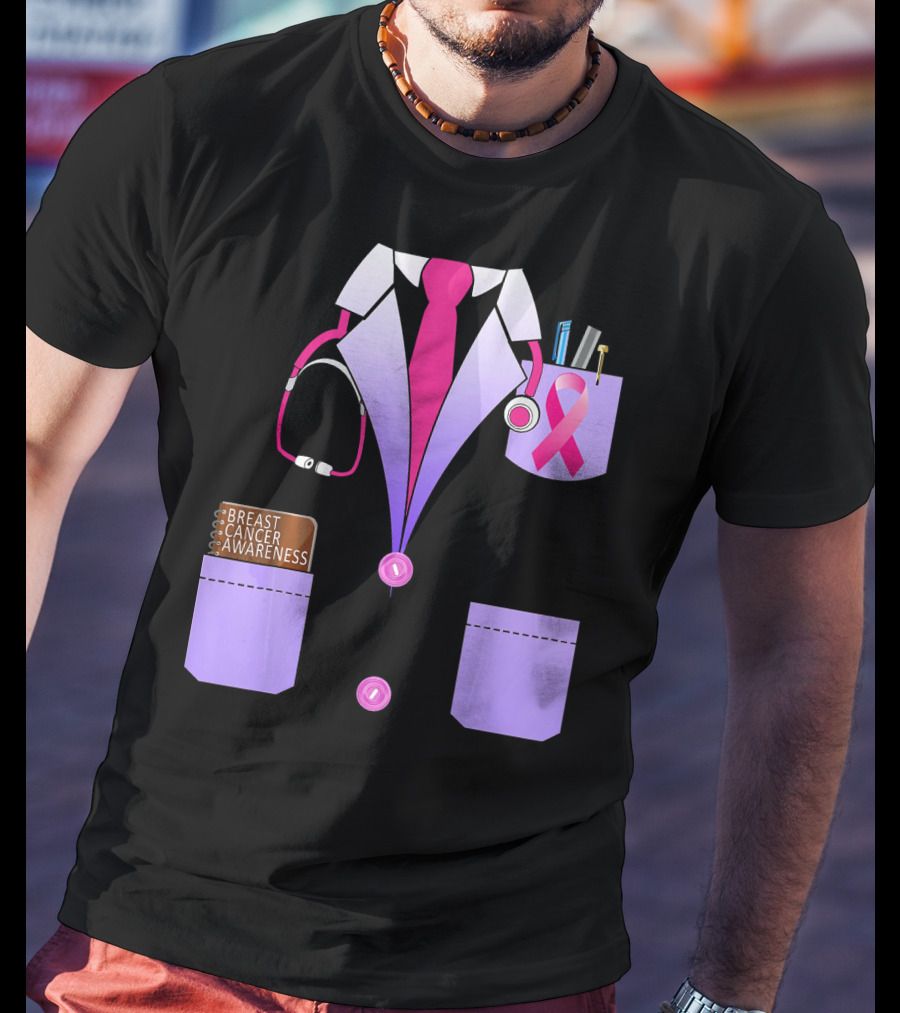 Breast Cancer Awareness Doctor Stethoscope Ribbon Medical Suit T-Shirt