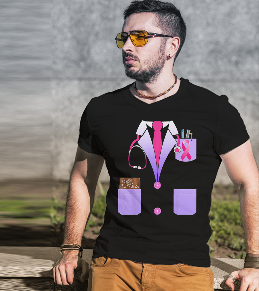 Breast Cancer Awareness Doctor Stethoscope Ribbon Medical Suit T-Shirt