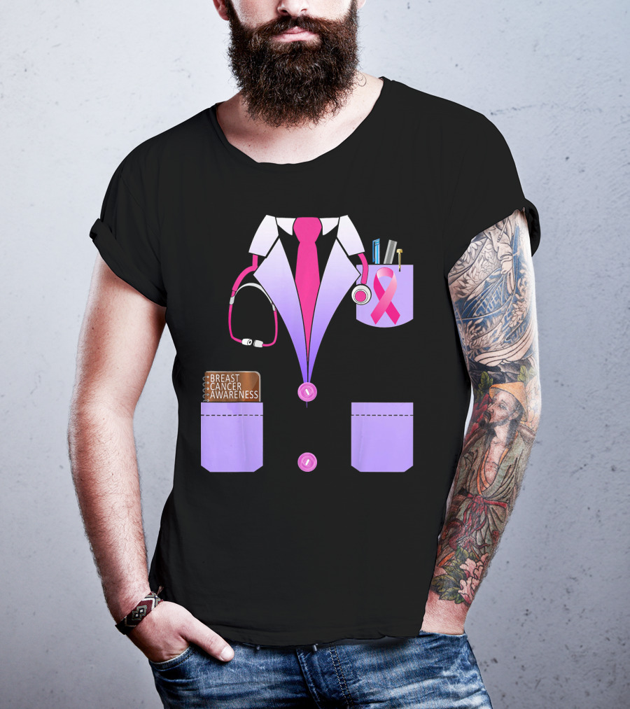 Breast Cancer Awareness Doctor Stethoscope Ribbon Medical Suit T-Shirt