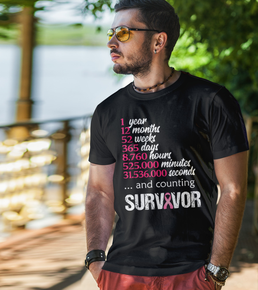 1 Year Survivor Breast Cancer And Counting Pink T-Shirt