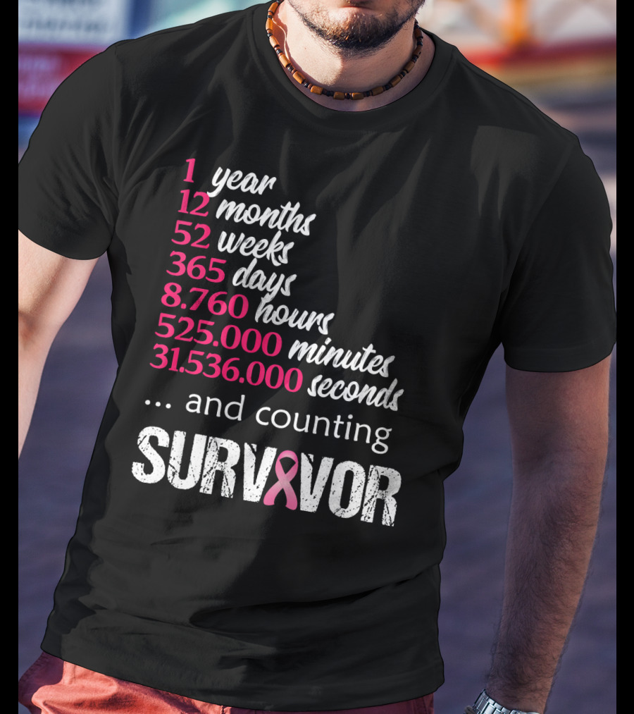 1 Year Survivor Breast Cancer And Counting Pink T-Shirt