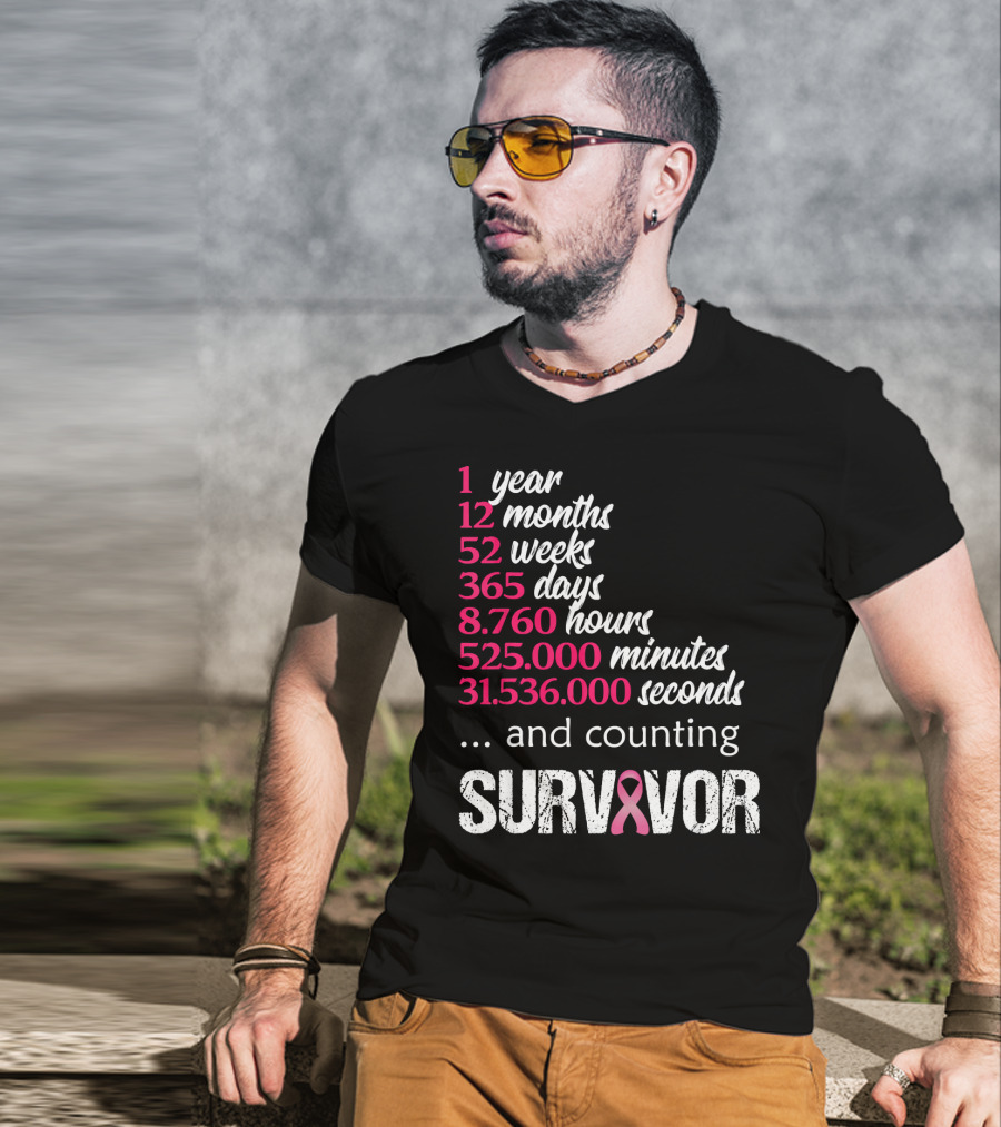 1 Year Survivor Breast Cancer And Counting Pink T-Shirt