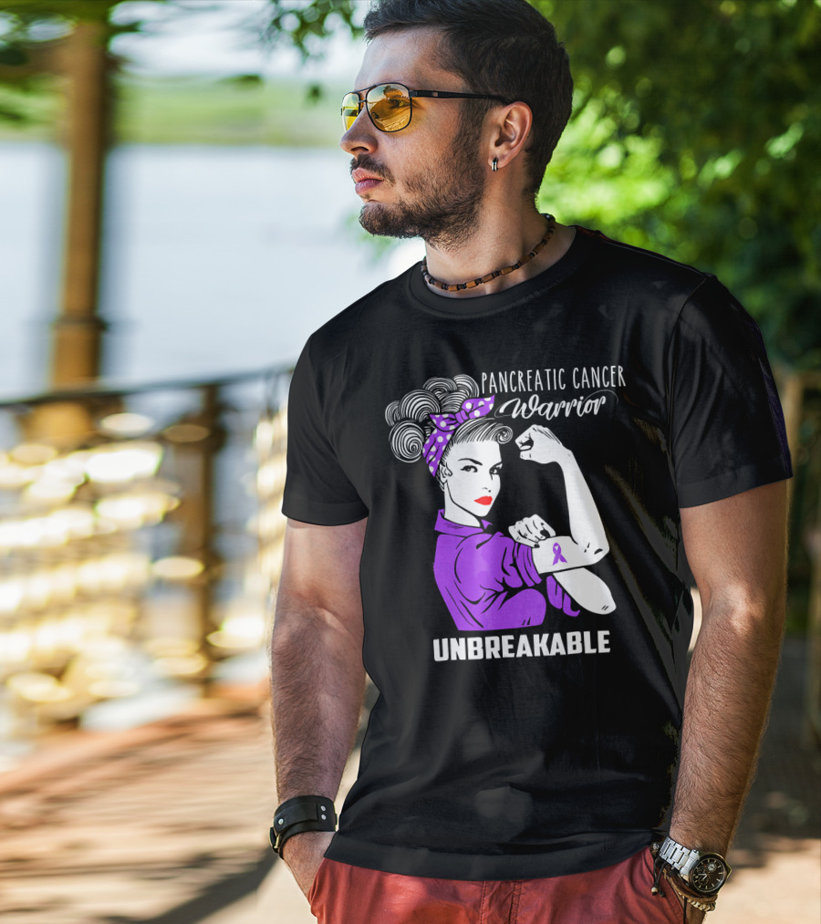 Pancreatic Cancer Warrior Rosie The Riveter Unbreakable T-Shirt